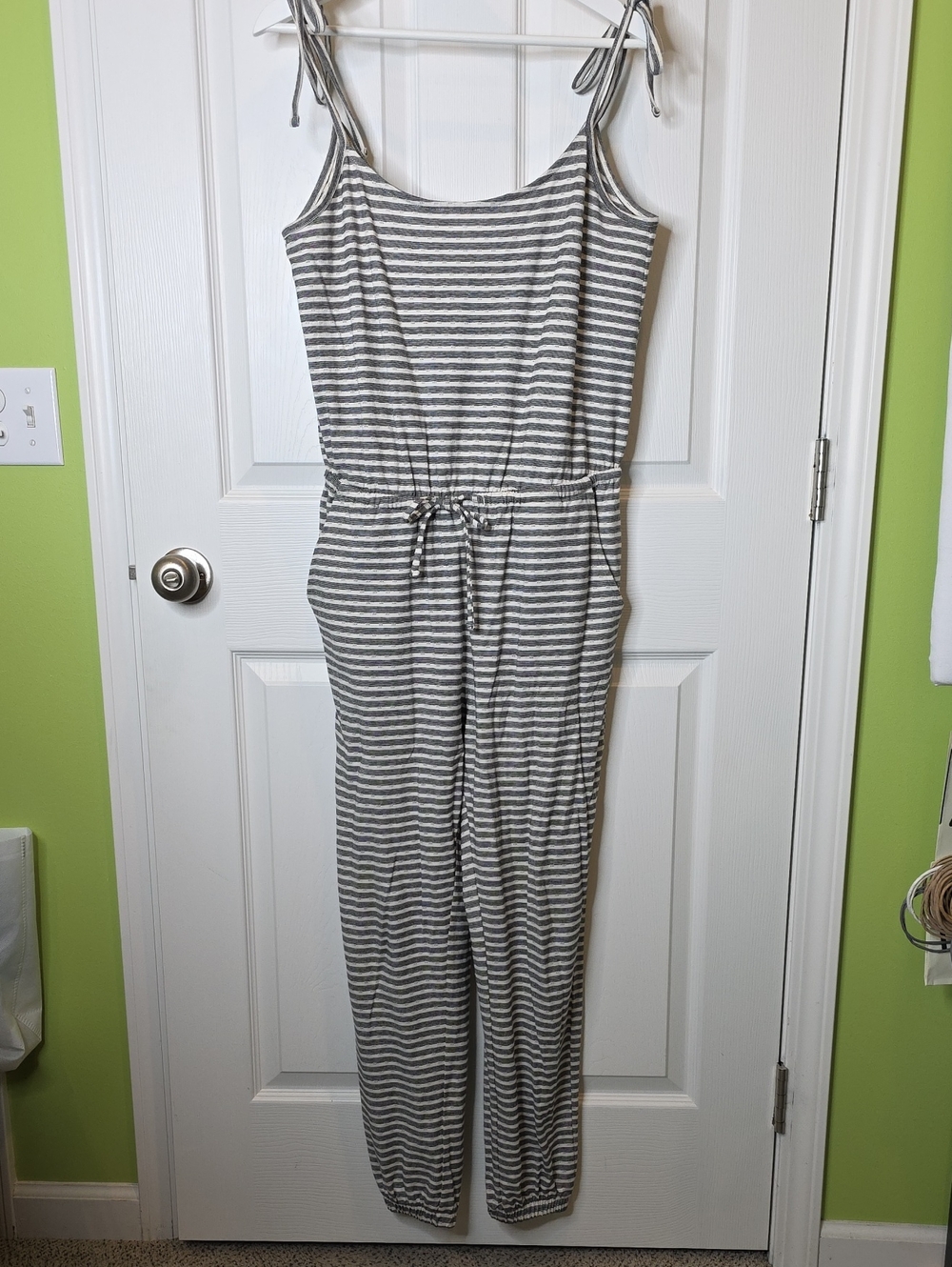 Ann Taylor LOFT Sleep Bow Strap Pajama Striped Romper, Women's Size Small